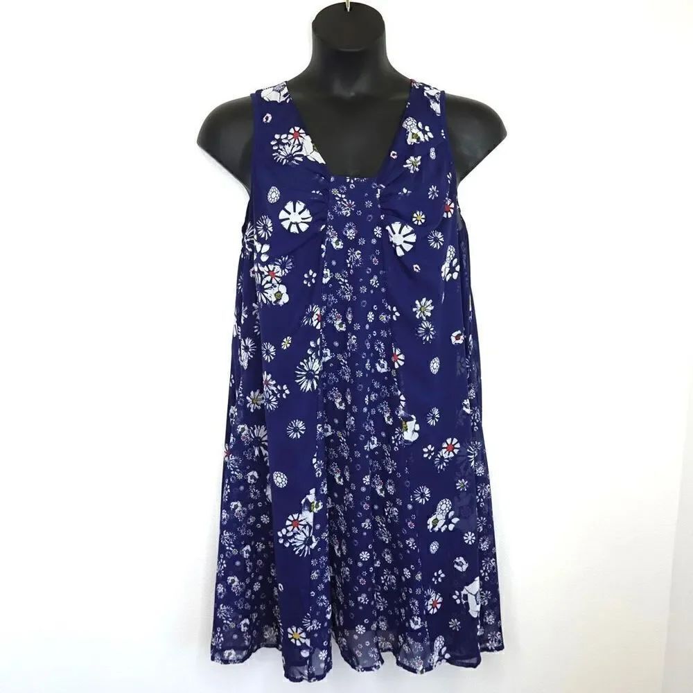 Jason Wu For Target Navy with White Florals Chiffon Sleeveless Dress Size Large